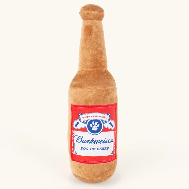 Barkweiser dog toy in shape of a beer bottle