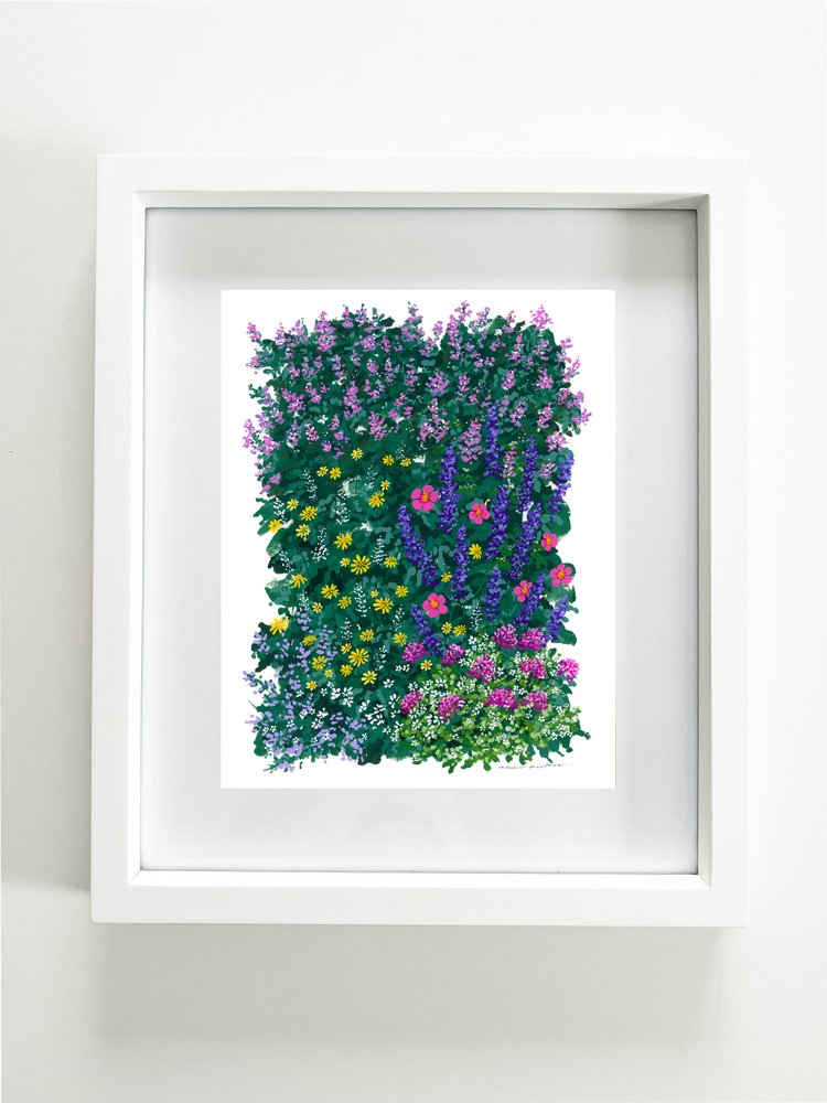 Vibrantly Zealous floral print inside white frame