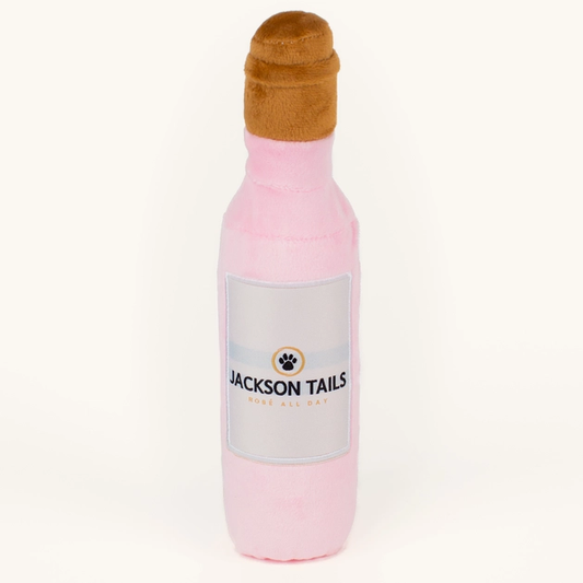 Jackson Tails dog toy in shape of a rose wine bottle